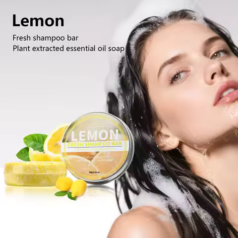 Lemon Essential Oil Shampoo Bar, Fresh Fruit Lemon Essence Hair Care Soap, Deep Cleansing Natural Oi