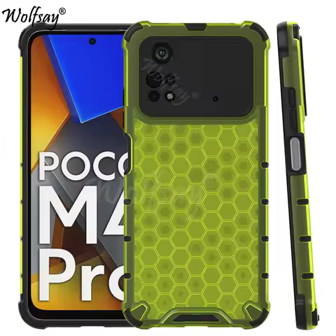Shockproof Transparent Case For Xiaomi Poco M4 Pro 4G Honeycomb Armor Clear Case For Poco M4 Pro Cas
