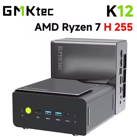 GMKtec K12 Mini PC AMD Ryzen 7 H 255 Dual DDR5 5600MT/s M.2 NVMe SSD PCIe4.0 WiFi6E BT5.2 Dual 2.5G 