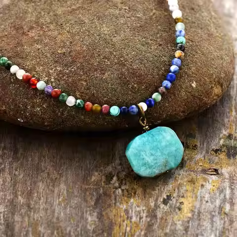Natural Stone Pendant Necklace Geometric Amazonite Choker Necklace Jewelry Torques Necklace Gifts