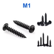 Hard Iron Black Phillips Round Head Self-Tapping Screws, Pointed Tail Wood Screws M1.0/M1.2/M1.4/M1.