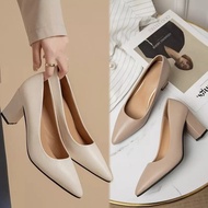 Pelove STORE - Women's PANTOPLE Shoes CHUNKY HEELS 7cm Plain Synthetic FORMAL NY 028/MD 06