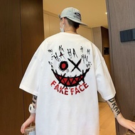 S-7XL Oversized Harajuku Men T Shirt Print Cotton Devil Smiling Face Short Sleeved Baggy Size Tshirt