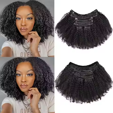 Afro Kinky Curly Clip-in Hair Extensions 4B 4C Real Human Hair Brazilian Remy Clips In Afro Hair for