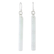 Artisan Handmade Jade Dangle Earrings Thai Artisan Pale Green Bamboo Sterling Silver Thailand Leaf T