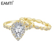 EAMTI 1.5CT 925 Sterling Silver Teardrop CZ Gold Engagement Rings Vintage Pear Promise Rings Bridal