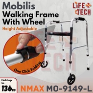 Foldable Aluminium 2 In 1 Reciprocal Walking Frame With Wheel Height Adjustable | Tongkat 4 Kaki Ber