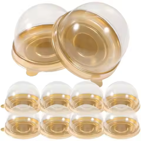 50pcs Plastic Mooncake Dome Boxes Disposible Round Egg Yolk Crisp Cupcake Boxes Dessert Mousse Trays