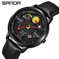 SANDA ผู้ชายแบรนด์หรูนาฬิกาแฟชั่นและการออกแบบที่สร้างสรรค์กันน้ำที่เรียบง่ายผู้ชายสายหนังนาฬิกา