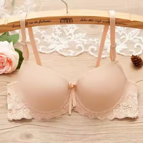 White Color Cup Push Up Bra Gather Breast Student Girl Bra Small Chest Dress Party Lace Bra for Wome