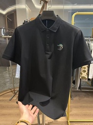 Homesick Chinese Style Embroidered Short Sleeve Polo Shirt for Men Fashionable Cool Black Turn-down 