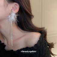 Silver Needle Asymmetric Feather Butterfly Diamond Tassel Earrings Niche Unique Design Earrings Long
