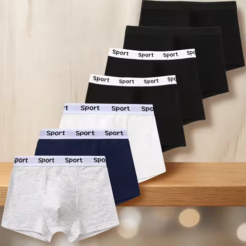 7 pieces mixed boys' underwear 8-14 years old solid color breathable soft stretch 95% cotton boy's b
