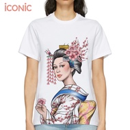 iCONiC WHITE GEISHA FACE T-SHIRT 5342 Printed Pattern Kimmono