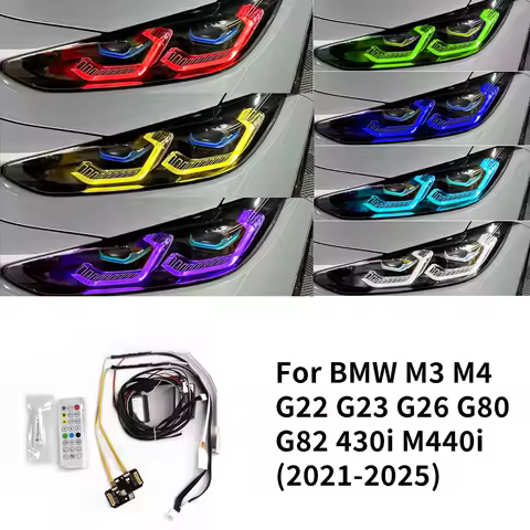 For 2021-2025 BMW M3 M4 G22 G23 G26 G80 G82 430i M440i RGB Yellow Blue Red DRL LED Unit Laser Headli