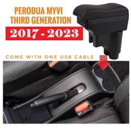 For Perodua Myvi 2017-2023 Arm Rest Car Armrest USB Port Console Organizer Storage Box Middle Cup Ho
