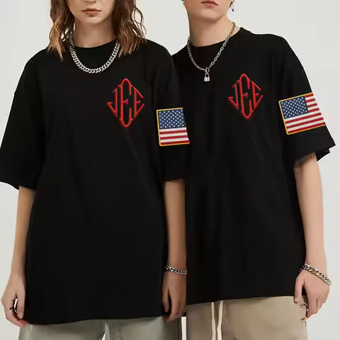 Y2K JEE Epstein Embroidery Print T Shirt Men's Fashion Vintage Short Sleeve T-shirt 100% Cotton Casu