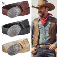 CORSAKI Western Cowboy Belt, PU Leather Vintage Carved Buckle Embossed Belt, Trendy Retro Y2K Punk R