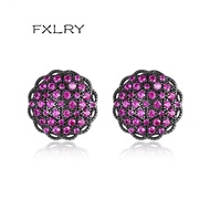 ❁۩arinola FXLRY Elegant Green/Red/Blue/White CZ Round Gun Black Earrings for Women Girls Wedding Dat