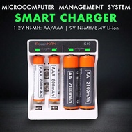 POWERKAN K49 AA AAA1.2V NiMH & 9V Battery Mini LED Charger, 2 Sets Of Intelligent Fast Charging Chan