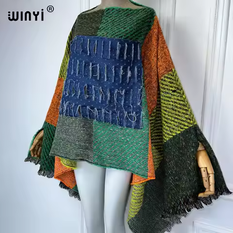 WINYI originate winter Warm dress catwalk models poncho Holiday dress Elegant top party ponchos for 
