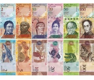 2007 委內瑞拉2-100玻利瓦爾紙幣  6張大全套 全新UNC