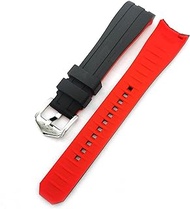 Curved End Rubber Strap Diving Quick Release Silicone Wrist Bracelet Fit for Omega Fit for Seiko Fit for Tissot Fit for Tudor Watch Band 18mm 20mm 22mm Watch Strap (Color : Red, Size : 22mm)