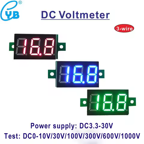 YB20 DC 0-100V 300V 600V LED Digital Voltmeter Voltage Meter Volt Instrument Tool 3-Wire Red Display