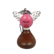 Unused Prada TRICK ROBOT 1TR062 Metal Wood Silver Hardware Begonia Braun White Keychain 0989 [Pre-ow