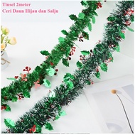 HIJAU (2 Meters x 9cm) Tinsel Slinger Snow Green Cherry Tassel Gaba gaba Round Thick Christmas Tree 