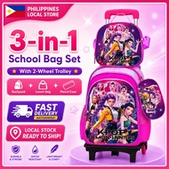3-in-1 School Rolling Backpack Set KPOP Demon Hunters Kids Bag with 2-Wheel Trolley Lunch Bag Pencil