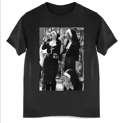 Contrast Nun Smoking Drink 2D Print Summer Men's O-Neck T-shirt Casual Cotton Short Sleeve Pullover