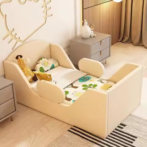 Toddler Bed Round, Toddler Bed with Rail and Round board, Stand Crib Size Toddler Upholstered Bed or