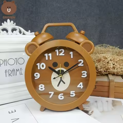 Brown Bear Cute Small Alarm Clock Creative Simple Fashionable Student Girl's Heart Bedside Bedroom T