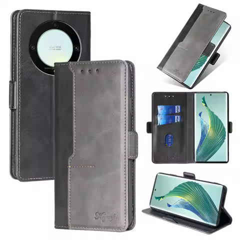 Contrasting Color Phone Case PU Leather Case Retro Flip Case for Honor Magic 5 Lite 5G/ Honor X9A 5G
