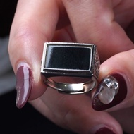 墨翠翡翠馬鞍戒指 925純銀鑲嵌  | 天然緬甸玉A貨翡翠 | 送禮