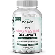 Organics Ocean Pure Magnesium Glycinate with Zinc - Maximum Strength Chelated Magnesium Supplement f