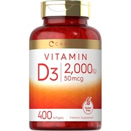 Carlyle Vitamin D3 2000IU Softgels | 400 Count |, Gluten Free Formula | 50 mcg | Vitamin D Supplemen