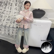 ชุดจีนปักลายสไตล์สาว 2023 เสื้อผ้าฤดูหนาวสไตล์ใหม่สำหรับเด็กวัยกลางคนและเด็กโตเสื้อแจ็คเก็ต Hanfu ฤดูหนาว