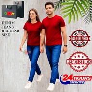 DENIM JEANS PANT MID BLUE  Regular size Slim fit(36"-50")Jeans Pant Unisex Stretchable READY STOCK