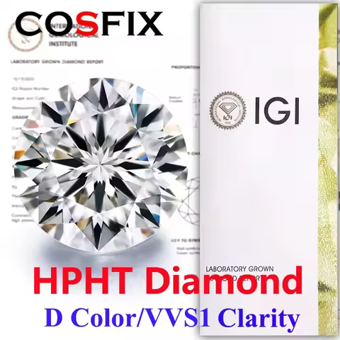 COSFIX 0.3-5ct Round Lab Grown Diamond HPHT IGI Certificate 3EX D/F Color VVS1 Clarity Diamond Gems