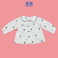 Áo Sơ mi Trắng Dài tay bé gái họa tiết Hoa Đen Cotton - AICDBGK4K78M - AIN Closet