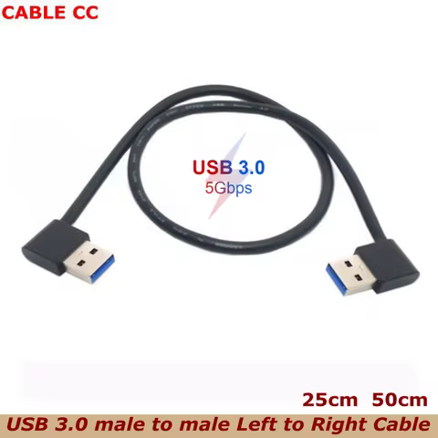 5Gbps 0.5m 25cm USB 3.0 Type A Male TO Male 90 Degree Left Angled to Right Angled Extension Cable St