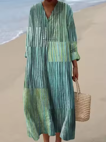 Women Long Dresses Y2K Bohemian Abstract Pattern Art Print Robe Plus Size 5XL