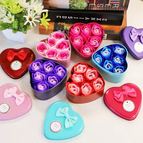 6Pcs Heart-shaped Rose Gift Box Simulated Rose Soap Flower Mother's Day Rose Gift Box Valentine's Da