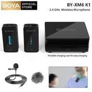 BOYA BY-XM6 K1/K2 2.4GHz Ultra-compact Wireless Microphone System Professional Wireless Lavalier Lapel Microphone With OLED Display and Charging Case for Vlog Video Interview YouTube Facebook Live DSLR Camera iPhone iPad Android Smartphone Tablet