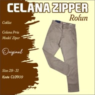 Celana Panjang Pria Original  Rolun Karet Zipper Coklat