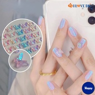 HS 10Pcs/Bag Aurora Glitter Butterfly Nail Drill/ 3D Colorful Double Layer Butterfly Resin Nail Art 