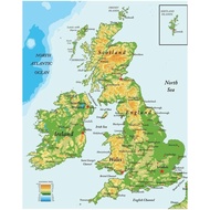 United Kingdom Ireland Scotland Topographical City Atlantic Ocean Map Cool Huge Large Giant Poster A