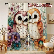 2D flat printing 2pcs Curtain Party Curtain Owls Among Blossoms Digital Printed Polyester Drapes Par